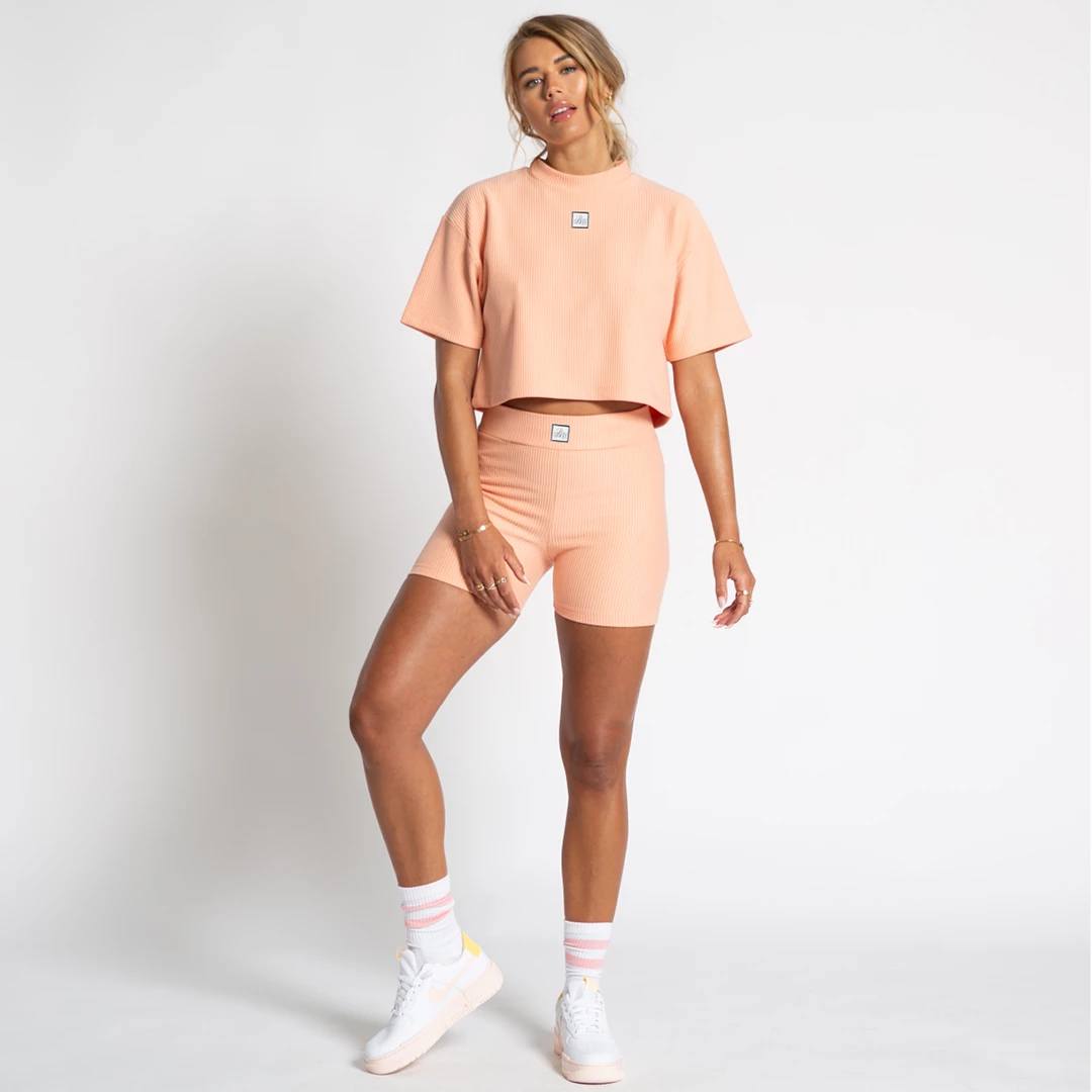 Best Pirce 🛒 Bee Inspired 👩 Womens Sale 👩 Womens Level Up Rib Crop T-Shirt - Peach 🤩 2 Bee Inspired Womens Sale Womens Level Up Rib Crop T-Shirt - Peach
