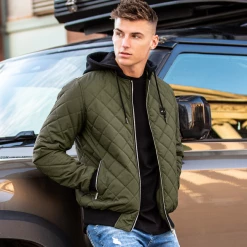 Bee Inspired Clothing Mens Knight Quilted Bomber Jacket - Khaki