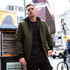 Bee Inspired Clothing Mens Knight Quilted Bomber Jacket - Khaki