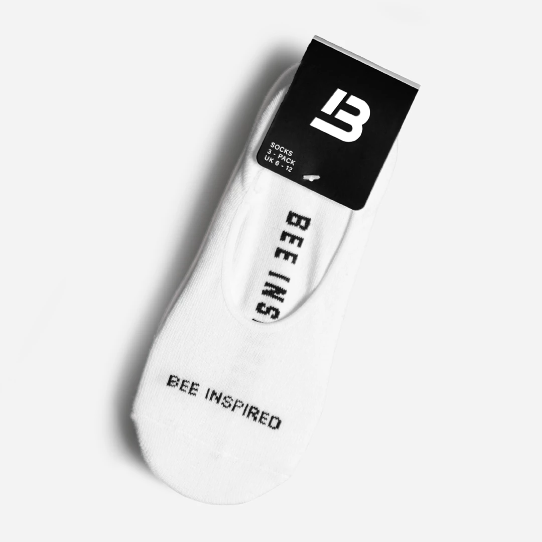 Flash Sale 💯 Bee Inspired Clothing Linear Trainer Sock Triple Pack - White 🔔 1 Bee Inspired Clothing Linear Trainer Sock Triple Pack - White