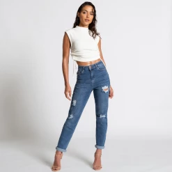 Bee Inspired Womens Sale Womens Alex Mom Jeans - Distressed Mid Blue