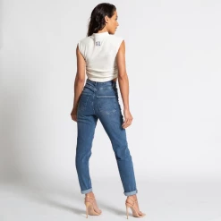Bee Inspired Womens Sale Womens Alex Mom Jeans - Distressed Mid Blue