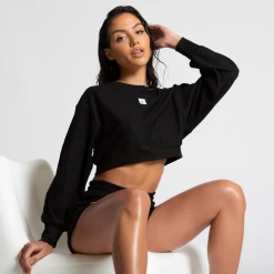 Bee Inspired Womens Sale Womens Level Up Rib Crop Crew - Black