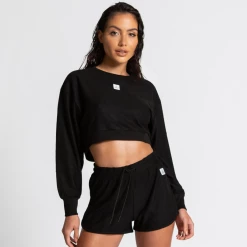Bee Inspired Womens Sale Womens Level Up Rib Crop Crew - Black