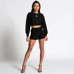 Bee Inspired Womens Sale Womens Level Up Rib Crop Crew - Black